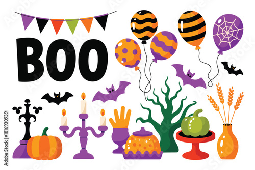 Halloween party decorations and elements for spooky celebration