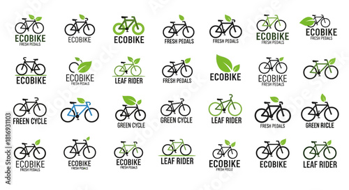 Collection of eco-friendly bicycle logo designs emphasizing sustainability and ecological transport