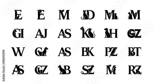 Animalistic alphabetic creation, an artistic font with animal design incorporated in typography