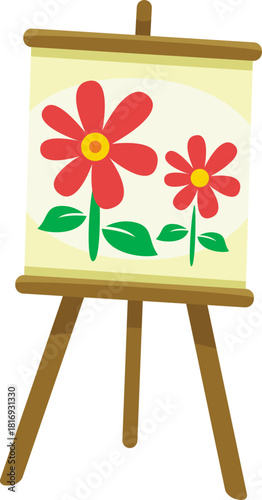 Illustration of Easel with Flower Painting