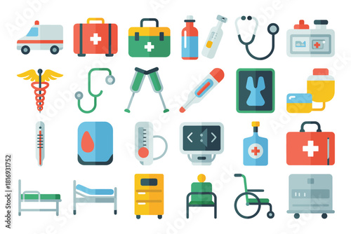 Collection of medical equipment and healthcare icons for professional use