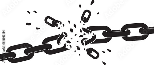Breaking chain symbolizing freedom and strength breaking free
