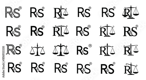 Diverse logo variations for legal services featuring scales of justice symbolism