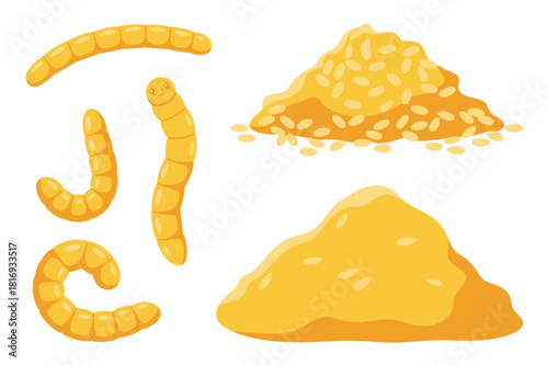 Illustration of dried mealworms and cornmeal for animal feed
