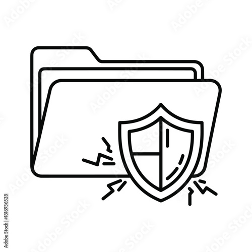 Secure folder line icon illustrating digital data protection and safety system.