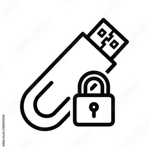 Secure usb drive with padlock icon, data protection and digital security