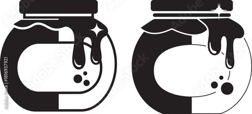 Two honey jars silhouette with dripping honey