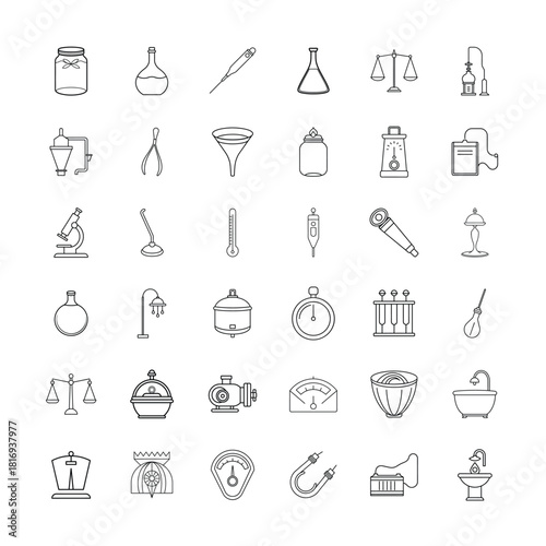 Comprehensive vector set of laboratory glassware balances microscopes and science tools for education Vector illustration