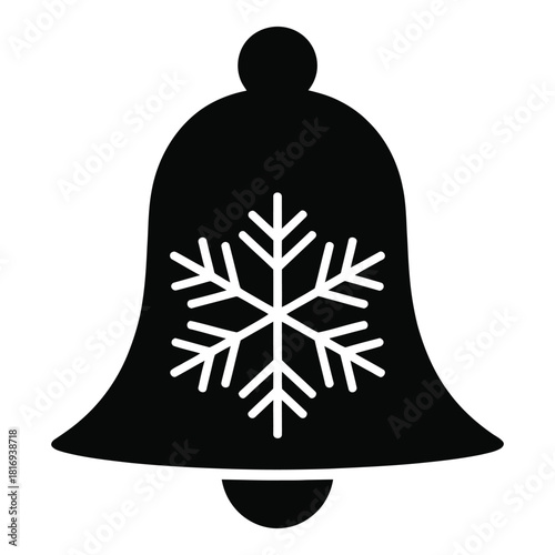 Black and white icon of a christmas bell with snowflake