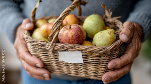 Seasonal harvest: fresh apples in rustic farmer's basket for autumn market display