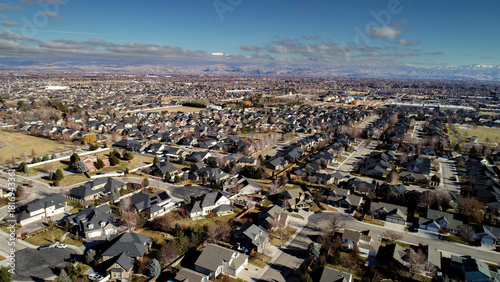 Fototapeta Naklejka Na Ścianę i Meble -  Aerial view of homes in a small town