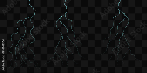 Digital lightning bolts on a transparent background perfect for overlays and special effects adding a dynamic and electrifying visual element to any desig