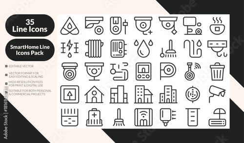 Smart Home, Building Utilities and Household Tools Line Icons. Modern Minimal Icon Set in EPS10 Vector Format