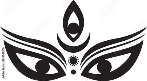 Durga maa eyes and third eye symbol in black and white vector