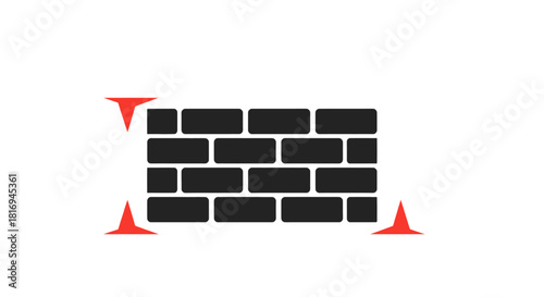 Building wall under construction with corner markers indicating measurement
