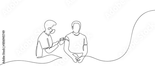 Vaccination in one continuous line one line vector illustration Editable stroke.
