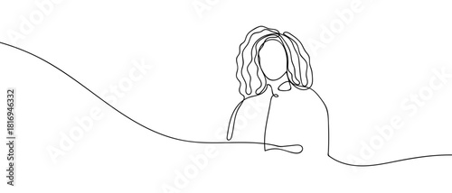 Curly hair woman in one continuous line one line vector illustration Editable stroke.