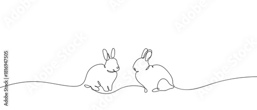 Two rabbits in one continuous line one line vector illustration Editable stroke.
