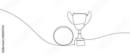Trophy and ball in one continuous line one line vector illustration Editable stroke.