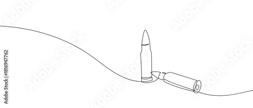 Machine gun bullets in one continuous line one line vector illustration Editable stroke.
