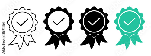 Approved or certified medal icon. Certified badge. Approval check symbol collection - stock vector.