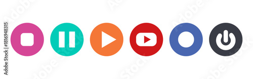 Play button сircle. Start buttons sumbol. Arrow logo. Player button flat style. Video audio player navigate collection. Game begin icon set on white beckground - stock vector.