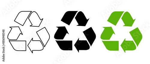 Recycle symbol icon set. Green recycling sign, ecology, recyclage, eco, nature protection, biodegradable - stock vector.