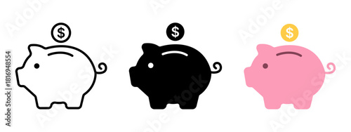 Piggy bank with Rupee coin Indian currency money icon saving, investment, finance, budgeting vector illustration.