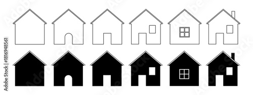 House icons set. Home icon collection. Real estate. Flat style houses symbols for apps and websites on whitr background - stock vector.