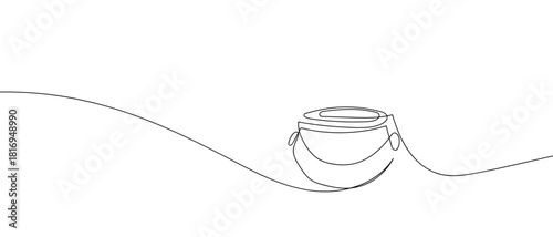 Witch's Cauldron in one continuous line one line vector illustration Editable stroke.
