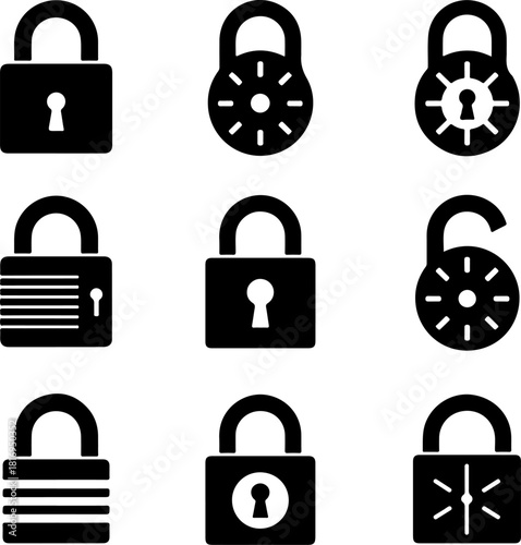 Security Padlocks & Combination Locks Icon Set