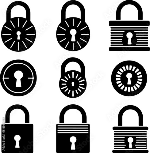 Security Padlocks & Combination Locks Icon Set