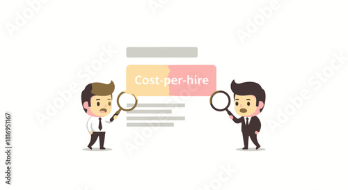 Businessmen Analyzing Cost-per-hire HR Recruitment Metrics Illustration