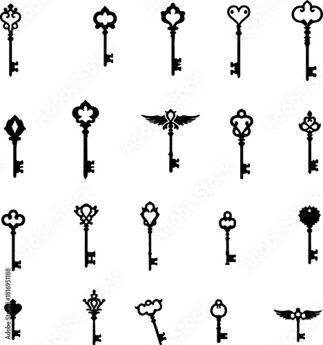 Vintage Ornamental Key & Lock Silhouette Set