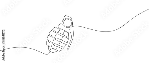 Hand grenade in one continuous line one line vector illustration Editable stroke.