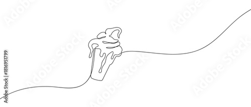 The ice cream cone is melting in one continuous line. one line vector illustration Editable stroke.