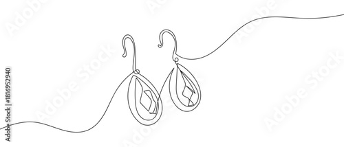 Luxurious diamond earrings in one continuous line one line vector illustration Editable stroke.
