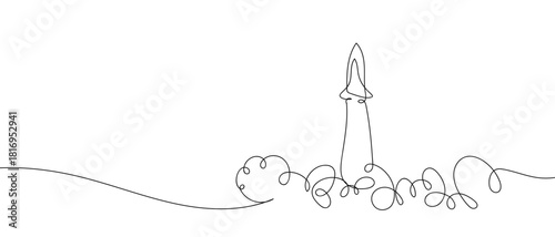 The space shuttle is rising in one continuous line. one line vector illustration Editable stroke.