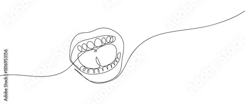 Mouth sticking out tongue in one continuous line one line vector illustartion Editable stroke.