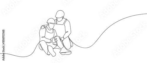 Engineer's injuries in one continuous line one line vector illustartion Editable stroke.