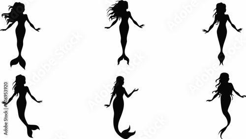 Enchanting mermaid silhouettes, perfect for fantasy designs, magical themes, or captivating story elements, adding a whimsical touch to any project