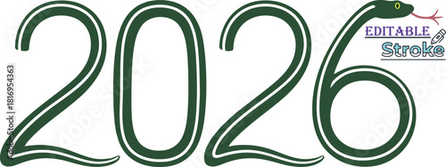 Year 2026 snake illustration symbol green color editable stroke