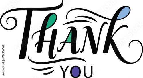 Thank You lettering design with elegant typography and colorful accents