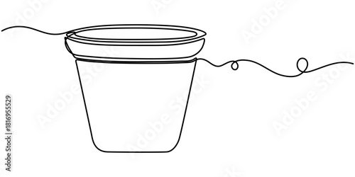 Flower pot continuous one line drawing, Continuous one line drawing of monstra plant in flower pot, minimalist botanical outline art illustration. 