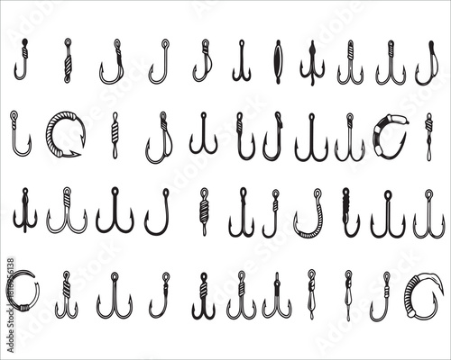 Collection of Different Fishing Hooks Illustration for Angling Sport and Recreation