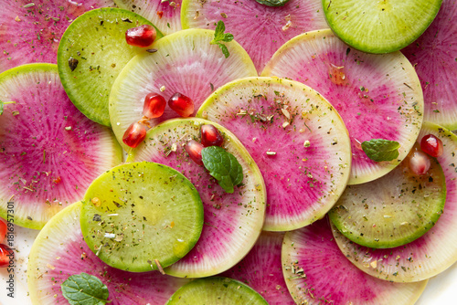 Winter watermelon radish salad food texture