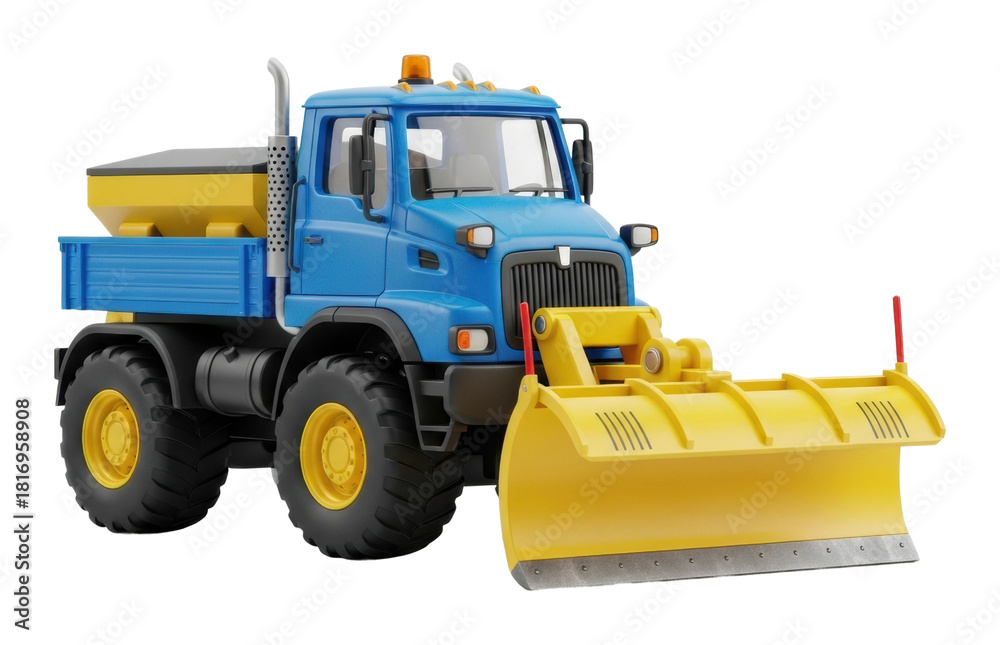 Obraz premium Construction action with blue bulldozer site toy model isolated on transparent background
