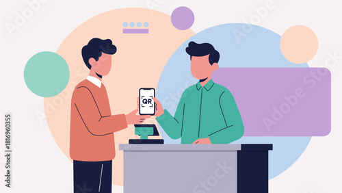 Digital Payment at Small Business Shop – Modern Flat Pastel Illustration