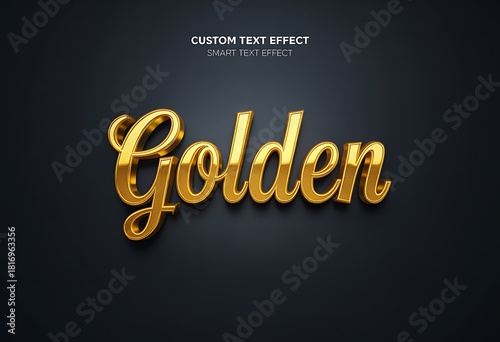 Golden 3d script text effect with shiny metallic reflective surface.