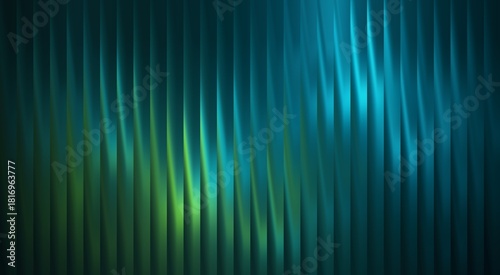 Abstract design with vertical lines and a blend of blue and green colors that creates a sense of depth and fluidity. The lighting gives a sense of both calmness and intrigue